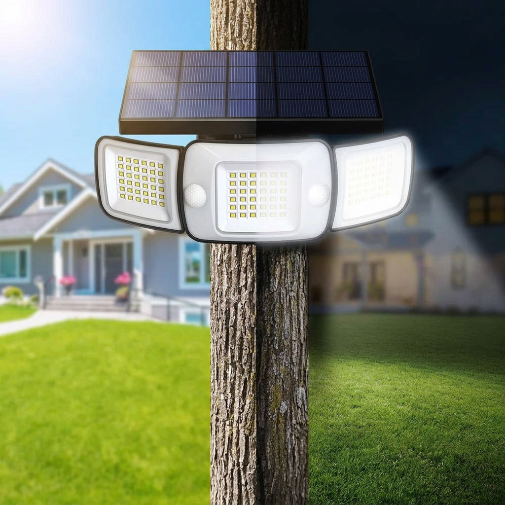 Lampe solaire extérieure led à 3 têtes 