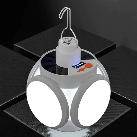 Lampe solaire multifonction LAMPBALL avec éclairage LED, design moderne et crochet pour une utilisation facile à l'extérieur.