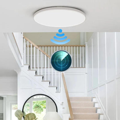 Plafonnier LED moderne avec capteur de mouvement, idéal pour un éclairage efficace et stylé dans les halls et couloirs