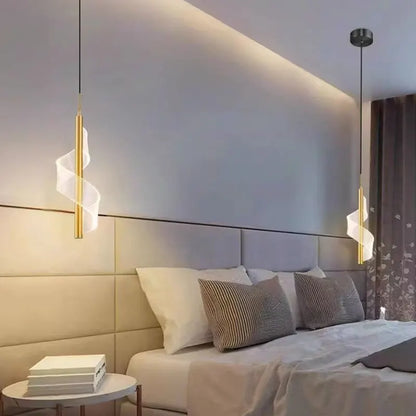 Plafonnier LED nordique élégant avec design en cristal, illuminant une chambre moderne avec un style épuré