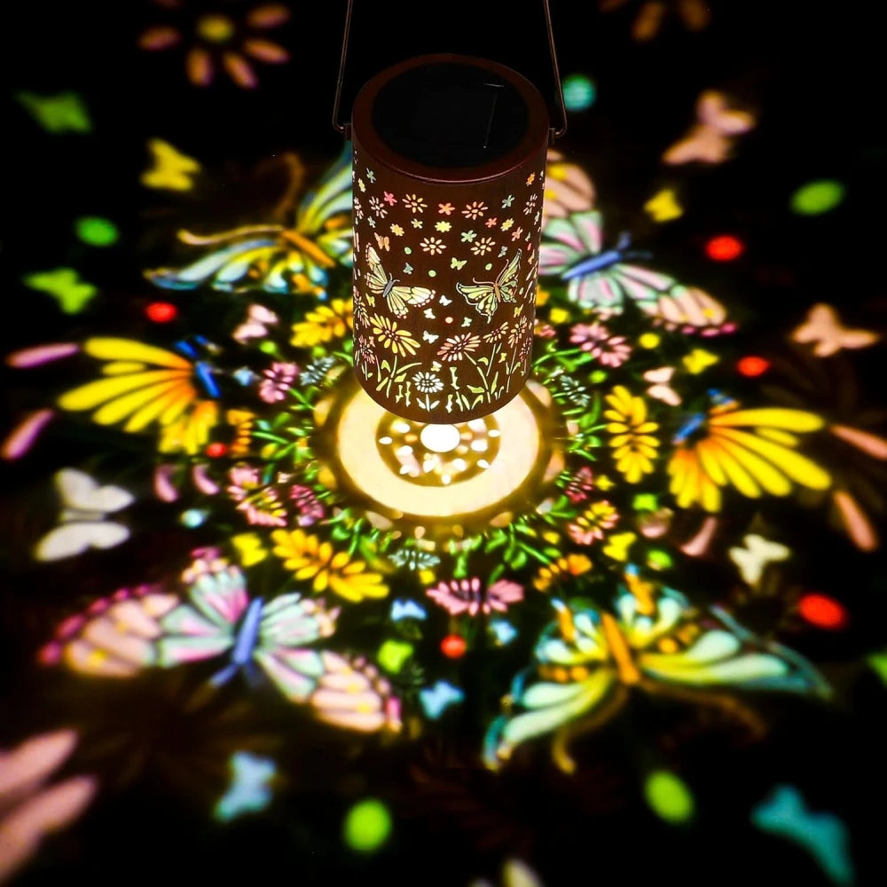 Lanterne Solaire Décorative LED – Motif Papillon & Tournesol Étanche IP65