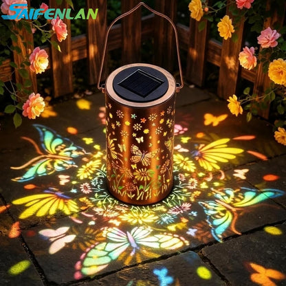 Lanterne Solaire Décorative LED – Motif Papillon & Tournesol Étanche IP65