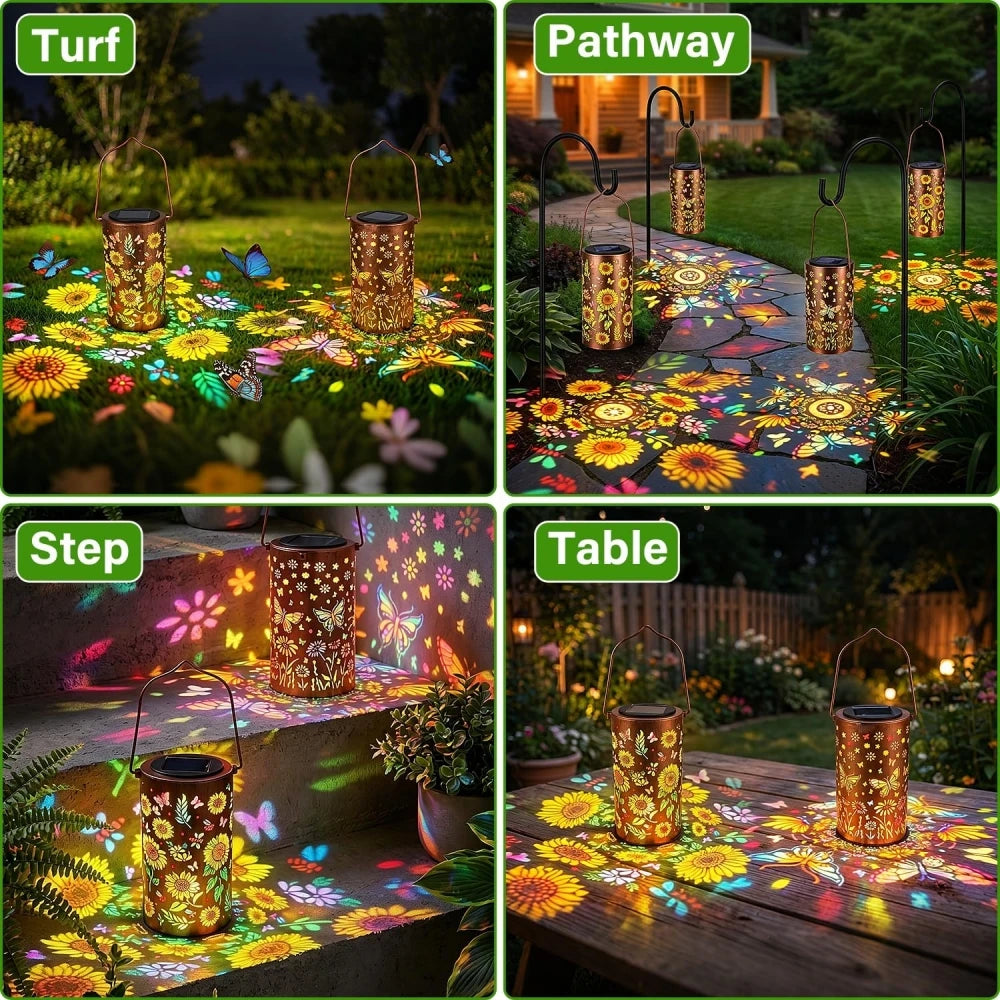Lanterne Solaire Décorative LED – Motif Papillon & Tournesol Étanche IP65