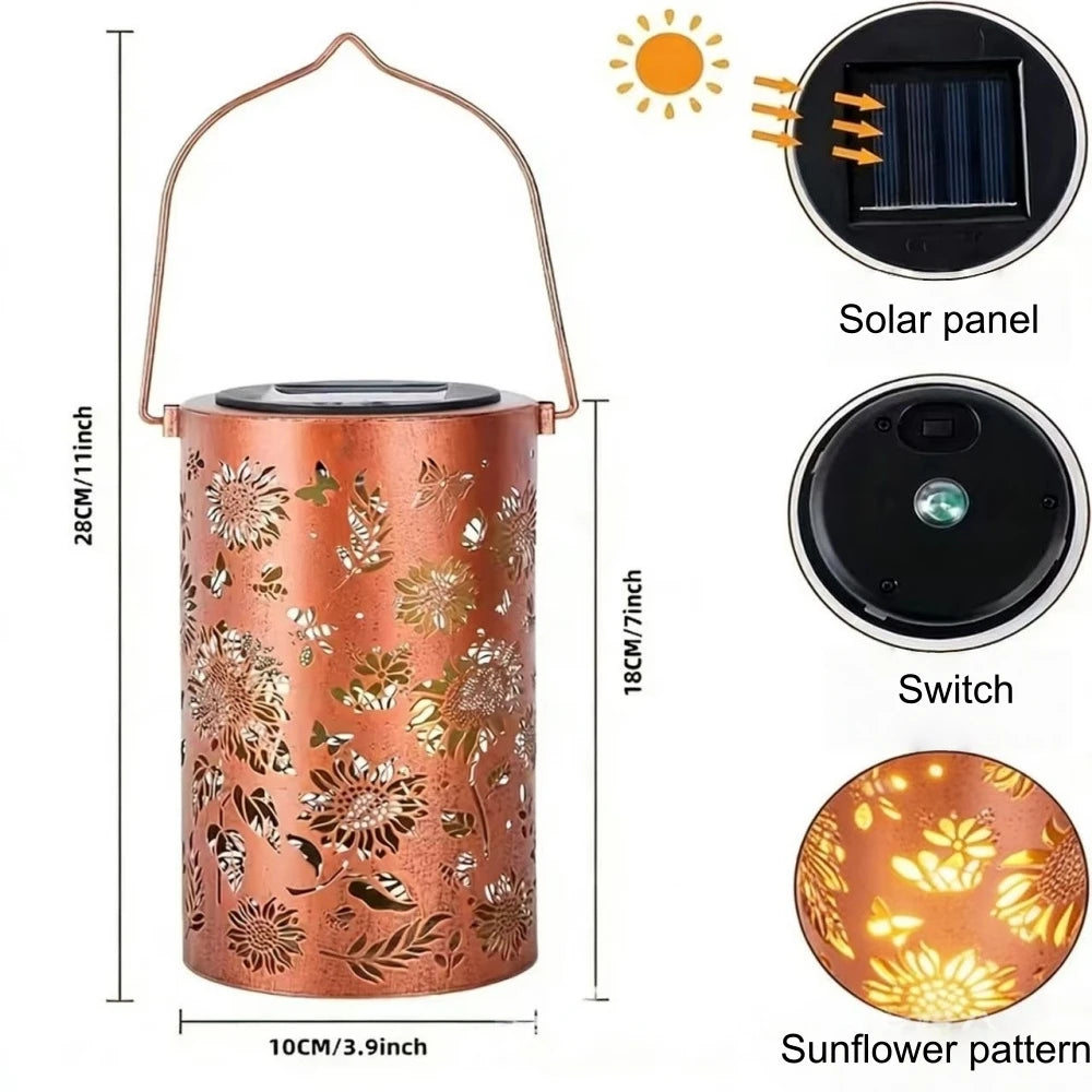 Lanterne Solaire Décorative LED – Motif Papillon & Tournesol Étanche IP65