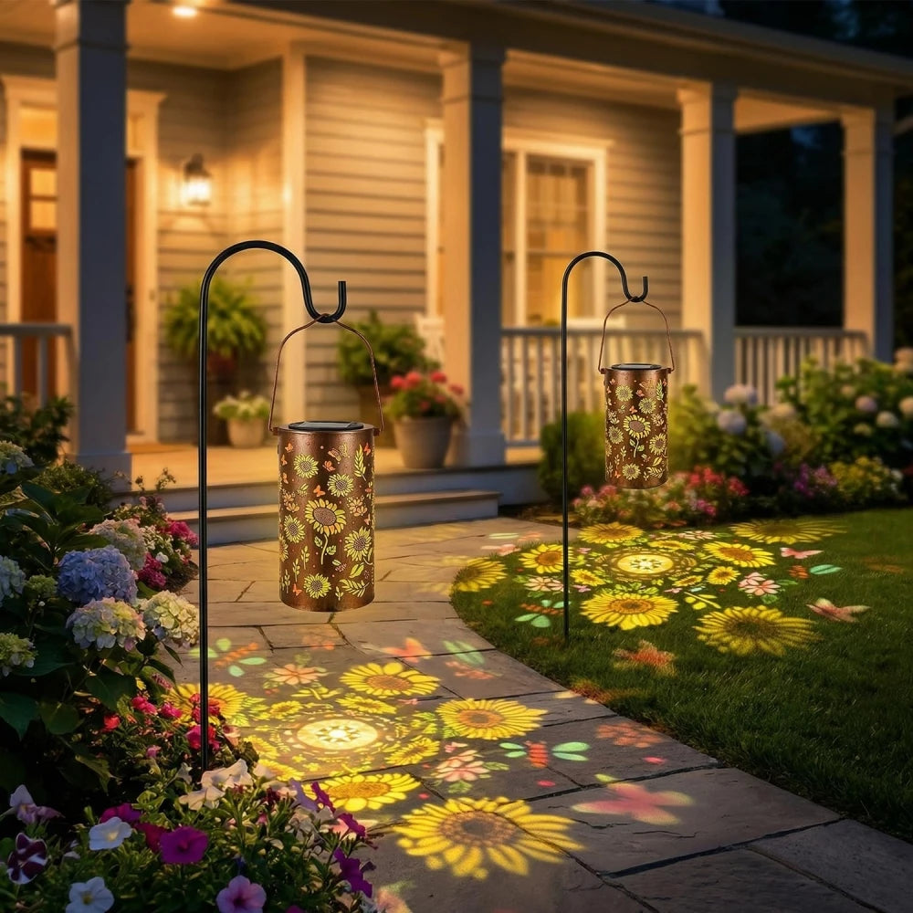 Lanterne Solaire Décorative LED – Motif Papillon & Tournesol Étanche IP65