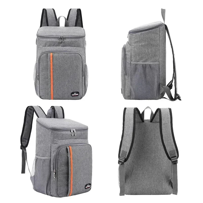 Sac isotherme pour outdoor en gris avec poches pratiques pour les aventures en plein air, idéal pour garder vos aliments au frais