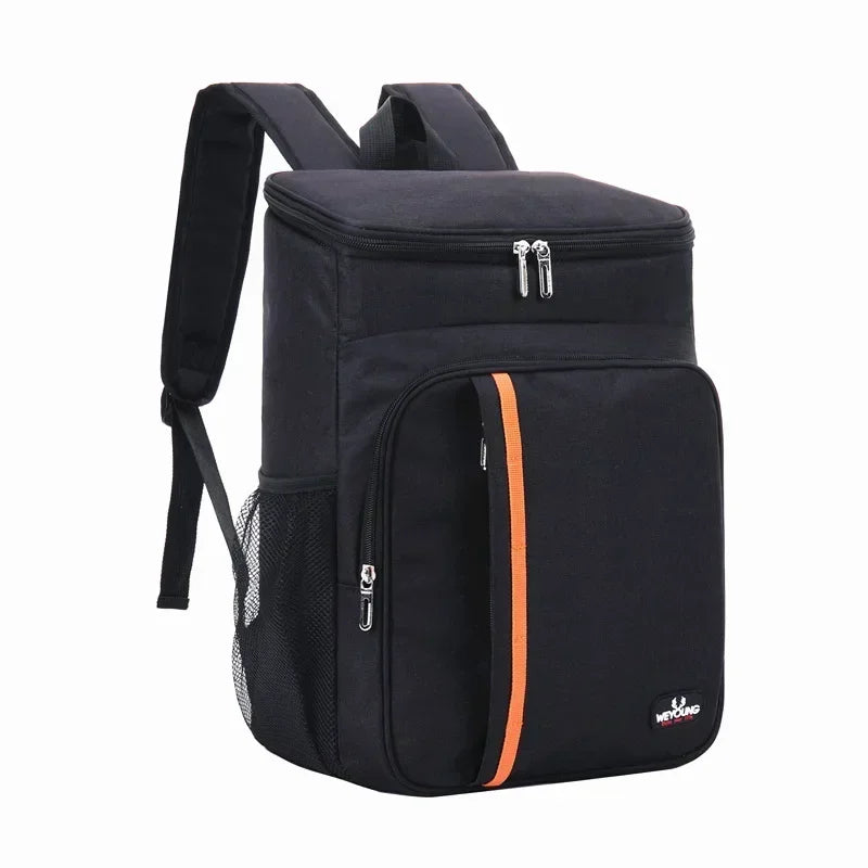 Sac isotherme pour outdoor en noir avec poches zippées et bandoulières confortables, idéal pour vos aventures en plein air