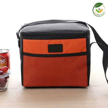 Sac isotherme VIFCOLOR en orange et noir avec compartiment en filet pour garder vos boissons et aliments au frais