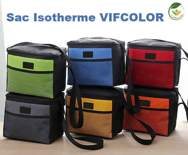 Assortiment de sacs isothermes VIFCOLOR disponibles en différentes couleurs, parfaits pour conserver vos aliments au frais.