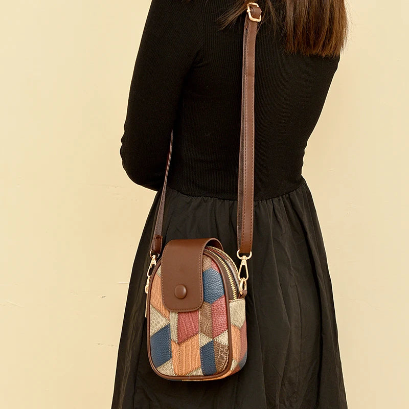 Sac à bandoulière vintage pour accessoires féminins avec motif coloré et bandoulière ajustable