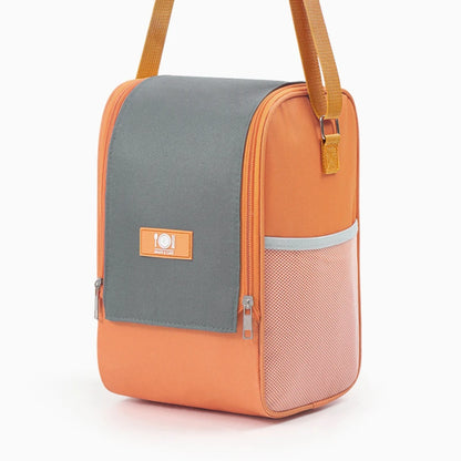 Sac isotherme Oxford en orange et gris, compact et idéal pour le transport de repas frais.