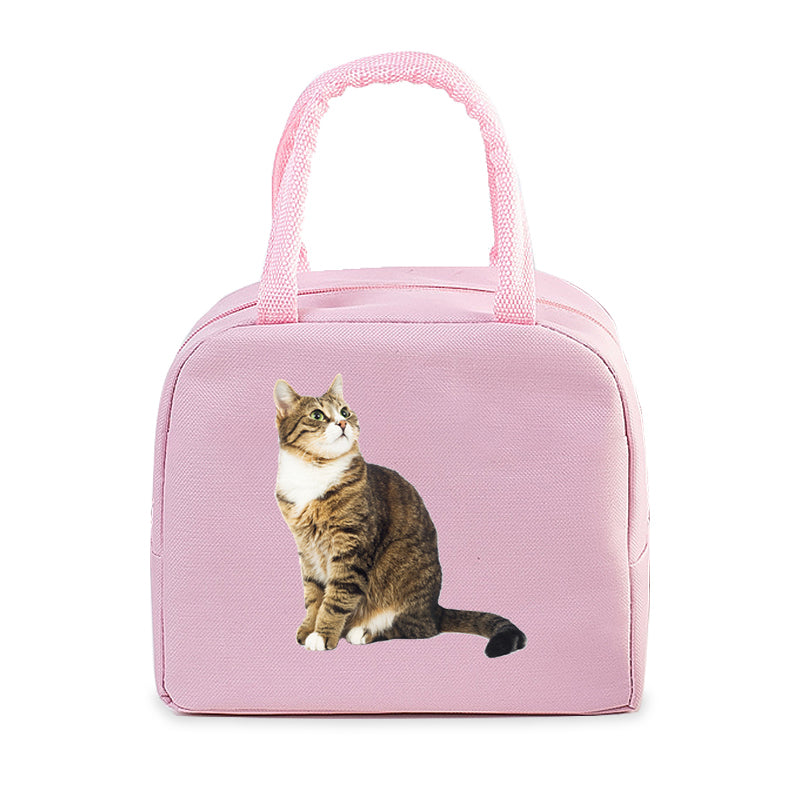 Sac isotherme pour chats en rose, décoré d'une image d'un chat mignon, idéal pour transporter vos animaux avec style