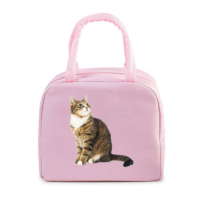 Sac isotherme pour chats en rose, décoré d'une image d'un chat mignon, idéal pour transporter vos animaux avec style