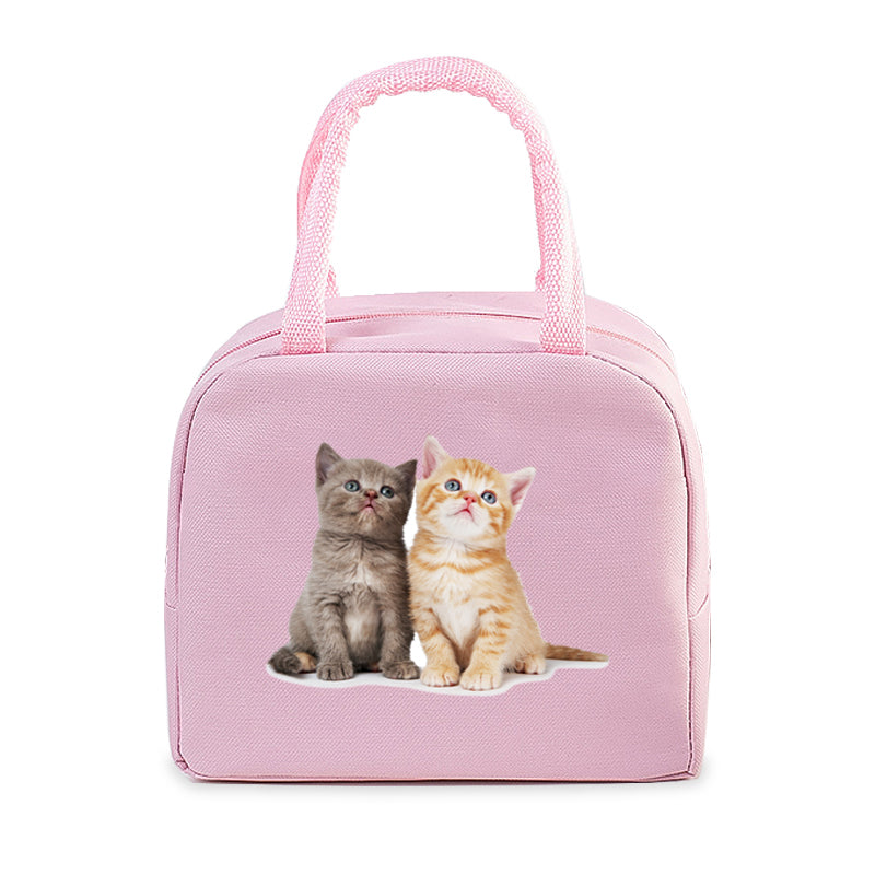 Sac isotherme pour chats en rose avec un motif de deux adorables chatons sur le devant