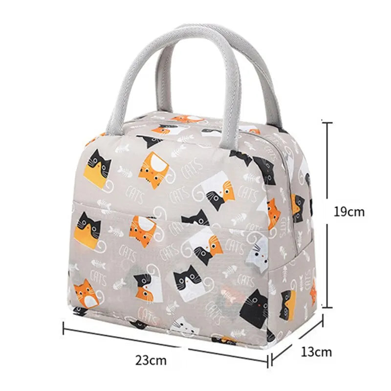 Sac isotherme original avec un design amusant de chats, idéal pour transporter vos repas avec style.