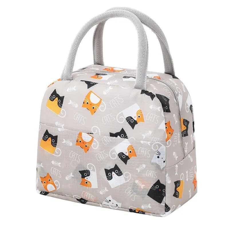 Sac isotherme original avec un motif de chats colorés, idéal pour transporter vos repas en toute fraîcheur