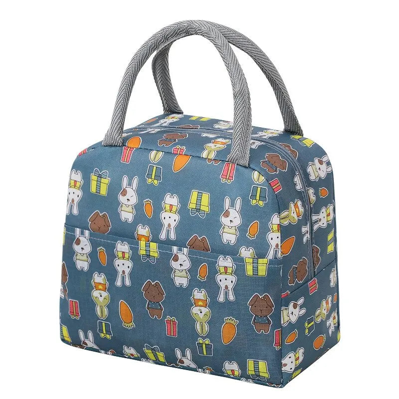 Sac isotherme original avec un motif ludique d'animaux et de cadeaux, idéal pour le déjeuner sur le pouce