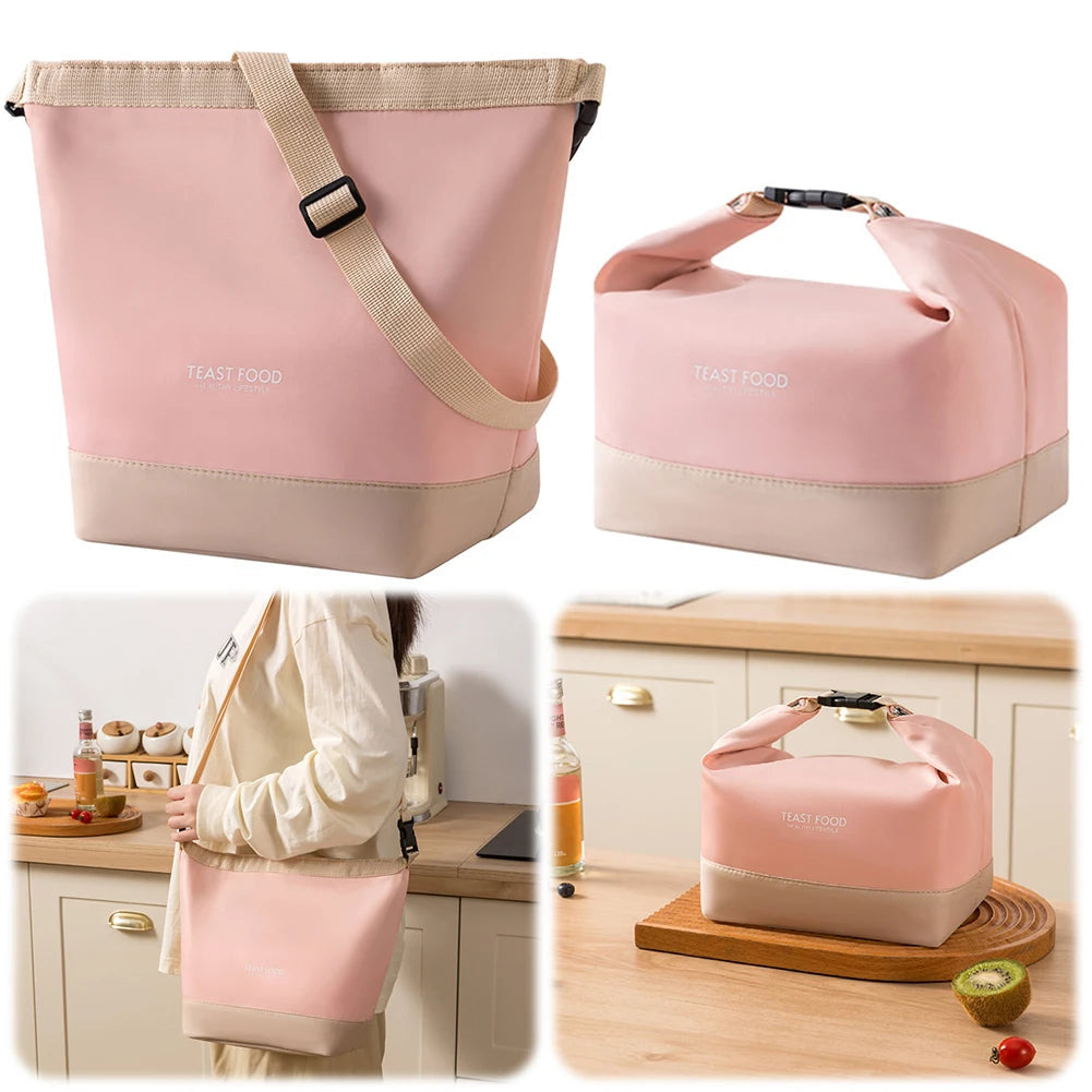 Sac isotherme randonnée élégant en rose avec bandoulière pratique, idéal pour transporter des aliments frais lors de vos déplacements