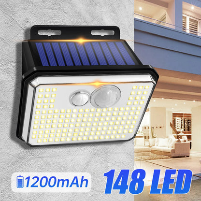 Applique Murale Solaire 148 LED – Détecteur de Mouvement, IP65, 3 Modes
