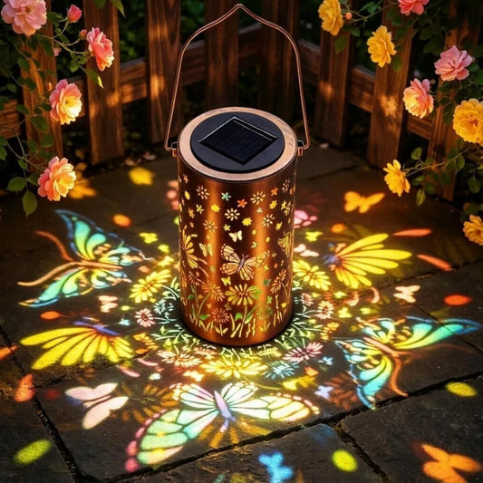 Lanterne Solaire Décorative LED – Motif Papillon & Tournesol Étanche IP65