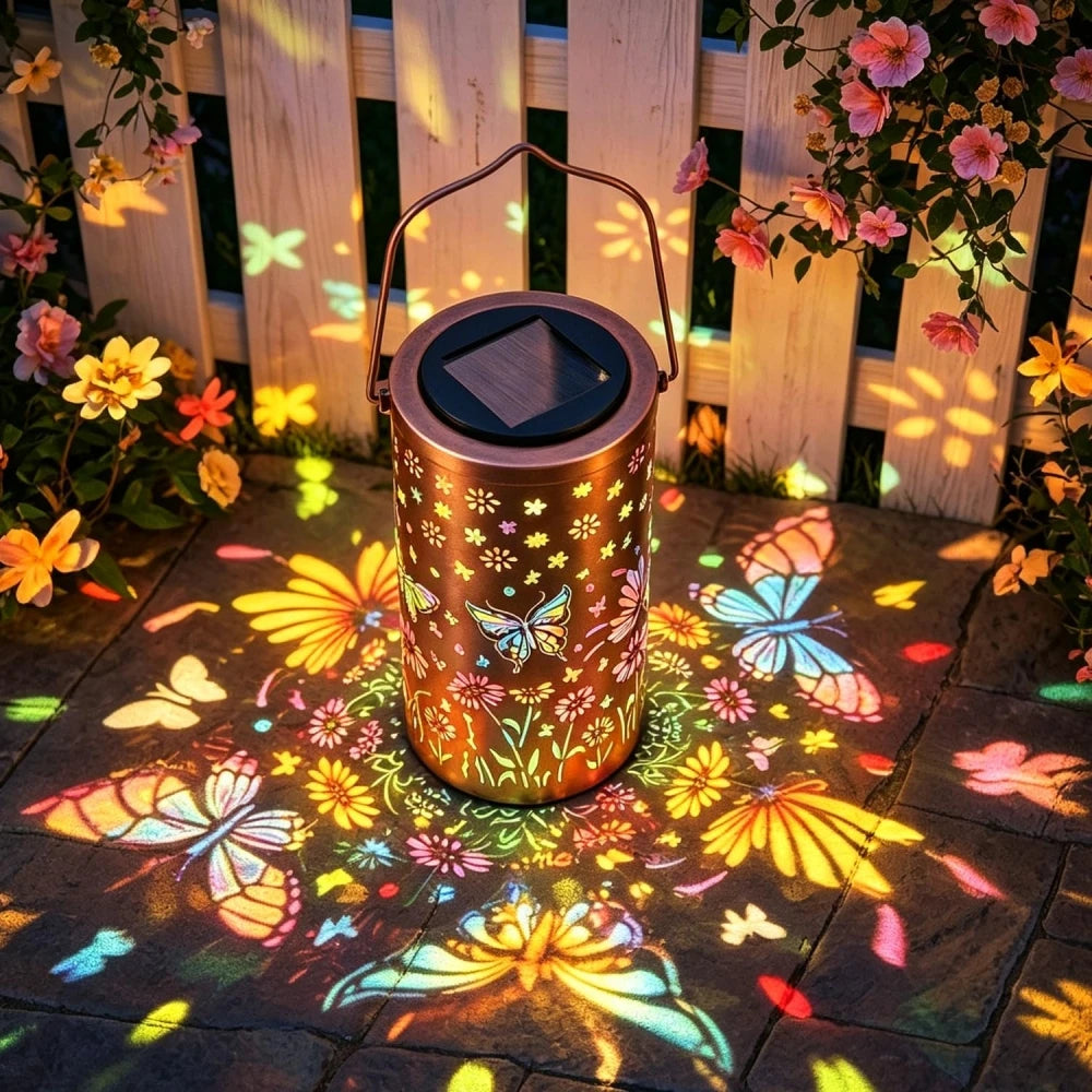 Lanterne Solaire Décorative LED – Motif Papillon & Tournesol Étanche IP65