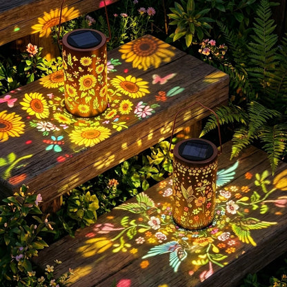 Lanterne Solaire Décorative LED – Motif Papillon & Tournesol Étanche IP65