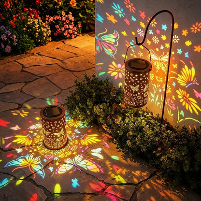 Lanterne Solaire Décorative LED – Motif Papillon & Tournesol Étanche IP65