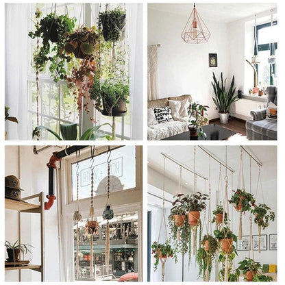 Support pot de fleur suspendu MACRAMS™ en macramé décoratif, idéal pour embellir vos plantes à l'intérieur et à l'extérieur.