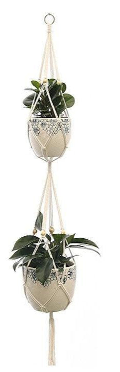 Support pot de fleur suspendu en macramé avec deux pots décoratifs pour embellir votre intérieur