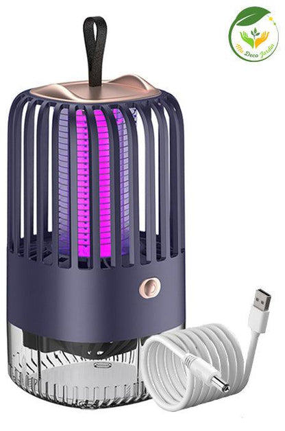 Lampe anti moustique rechargeable avec lumière UV et câble USB, conçue pour un usage en extérieur sans moustiques