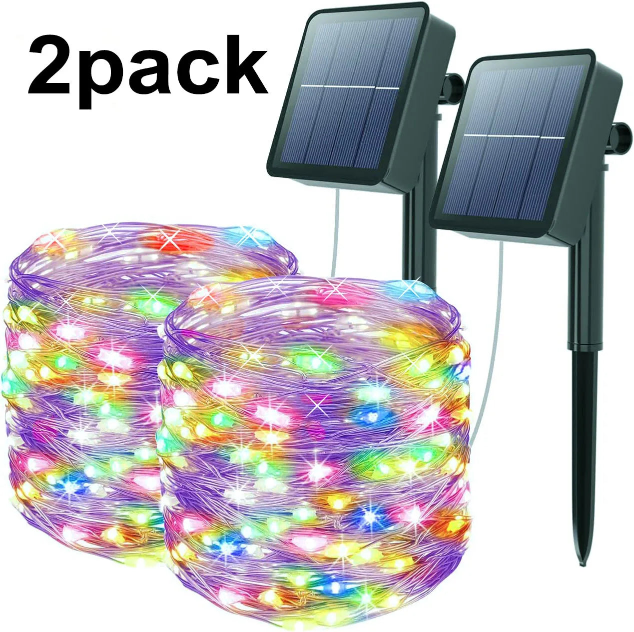 Guirlande solaire jardin multicolore avec lumières LED sur fil flexible et panneaux solaires pour l'éclairage extérieur