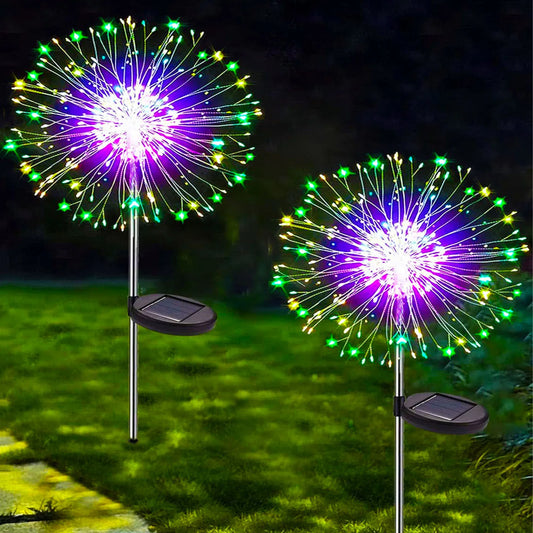 Guirlande solaire design unique avec lumières colorées en forme de feux d'artifice, idéale pour embellir votre jardin