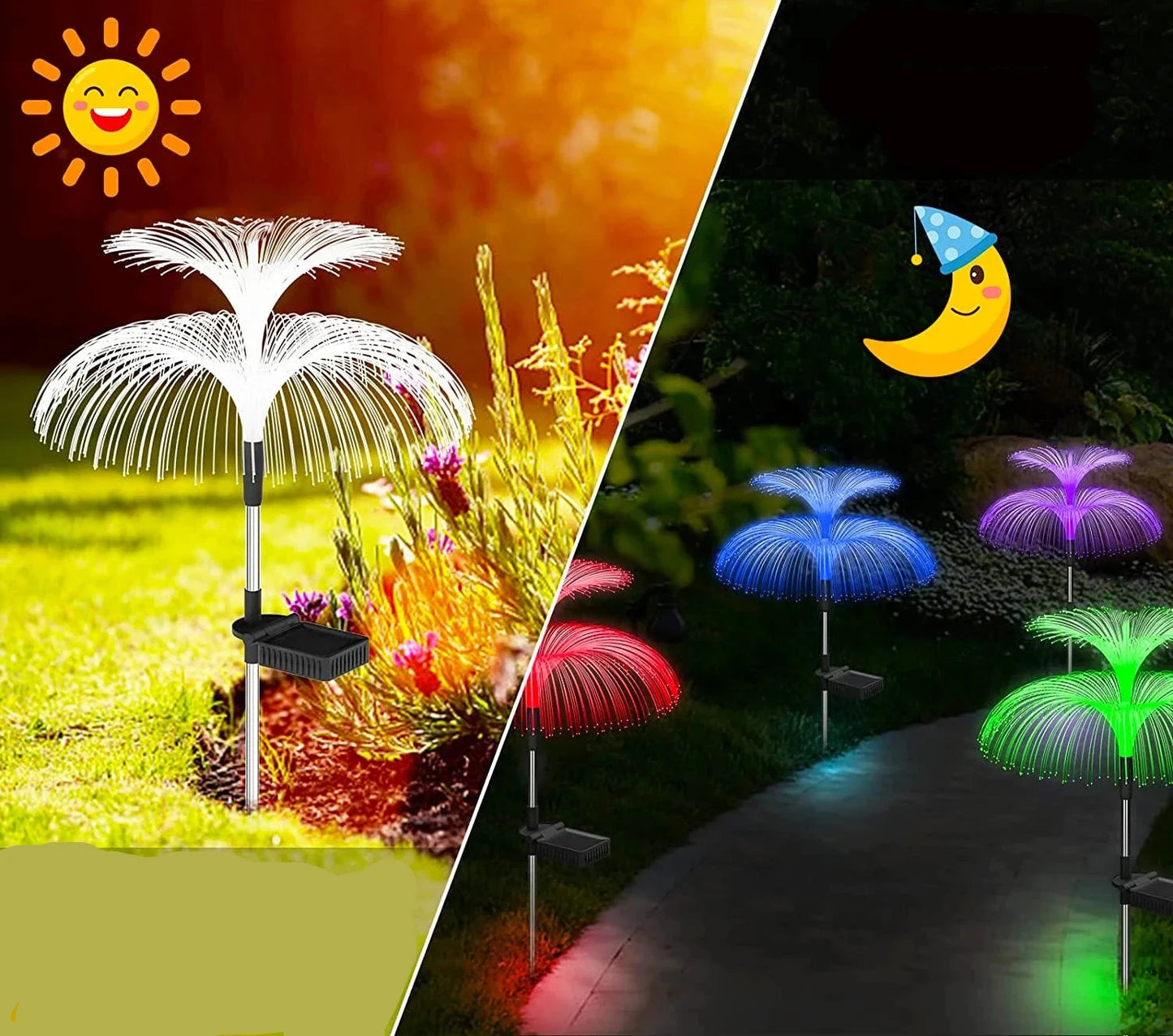 Guirlande lumineuse jardin avec des motifs de méduse, illuminant le jardin avec des couleurs vives et joyeuses.