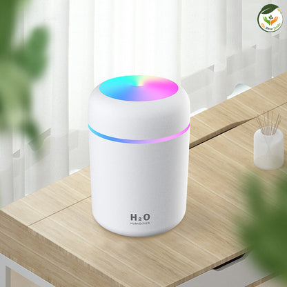 Diffuseur d'huiles essentielles blanc avec éclairage LED multicolore, idéal pour créer une ambiance relaxante.
