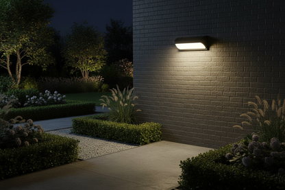 applique murale LED extérieur entrée maison brique allée gravier éclairage nuit