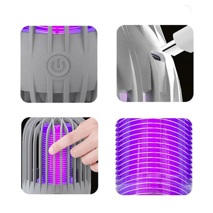 Lampe anti moustiques BIONICCO2 avec lumière UV, bouton d'alimentation et design moderne, idéale pour un environnement sans insectes.