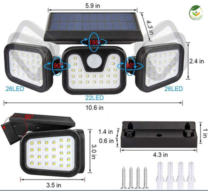 Lampes de jardin design à énergie solaire avec 3 panneaux ajustables et 90 LED pour un éclairage extérieur moderne.