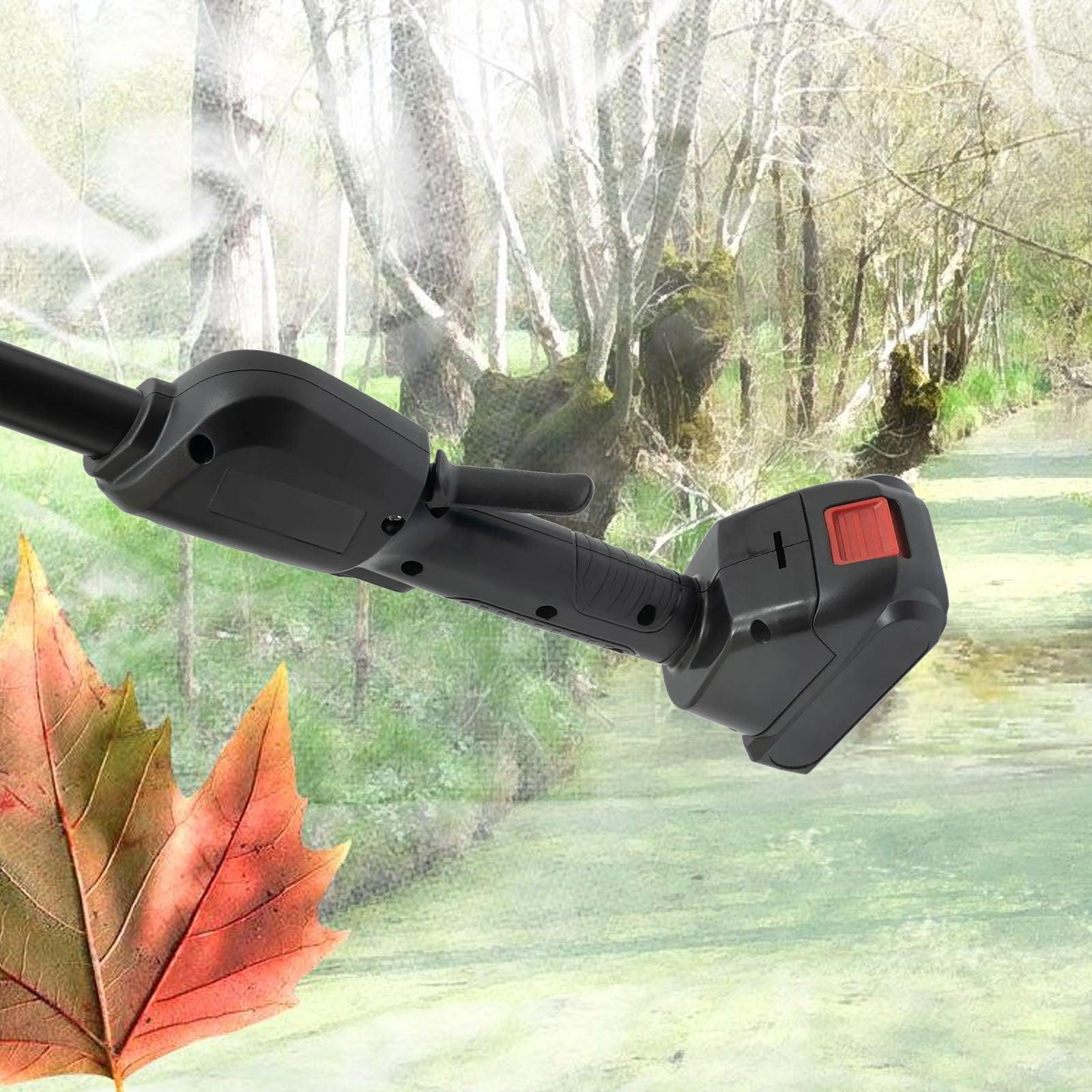 Mini tronçonneuse télescopique efficace avec bouton de contrôle, idéale pour le jardinage pratique et précis