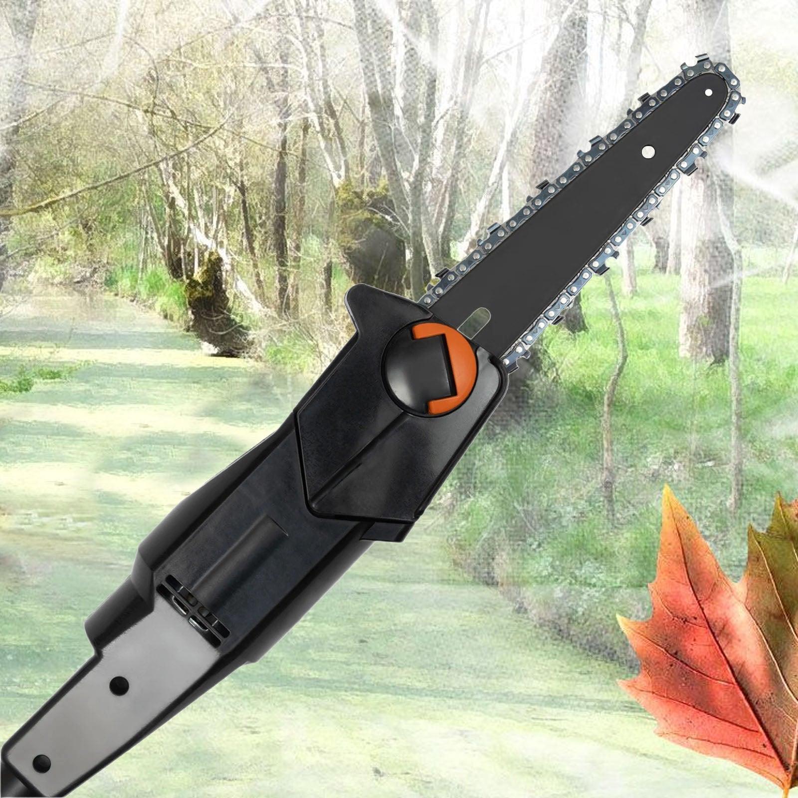 Mini tronçonneuse télescopique efficace pour jardinage avec une lame tranchante, idéale pour couper des branches facilement