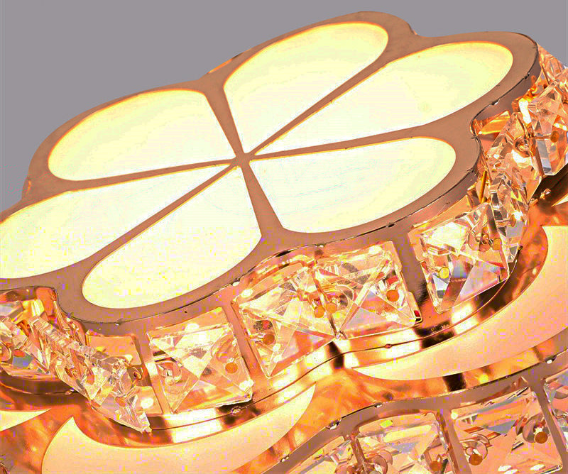 Plafonnier LED cristal design élégant avec motifs floraux et accent en cristal pour une décoration moderne
