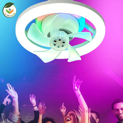 Plafonnier LED design avec ventilateur intégré et éclairage multicolore, idéal pour des espaces modernes et festifs