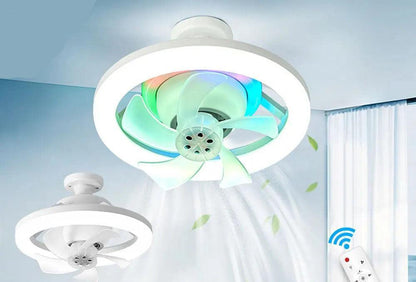 Plafonnier LED design AIRLAN avec ventilateur intégré et éclairage coloré, idéal pour une décoration moderne et fonctionnelle
