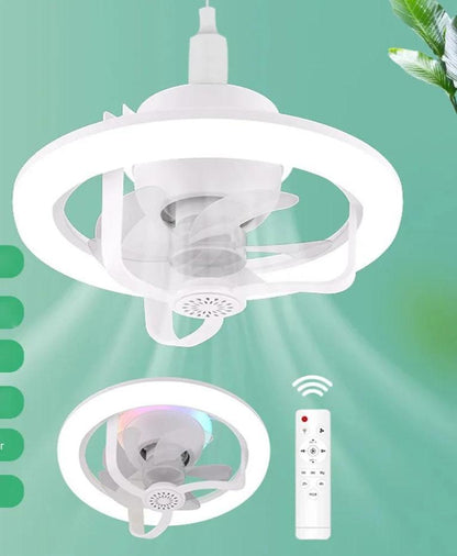 Plafonnier LED design avec ventilateur intégré et télécommande, idéal pour une ambiance moderne et fonctionnelle