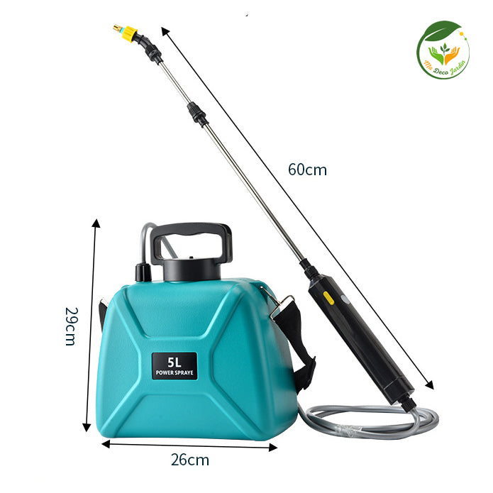 Pulvérisateur à dos 5 Litres électrique, réservoir bleu avec lance de 60 cm, idéal pour le jardinage et l'entretien des plantes