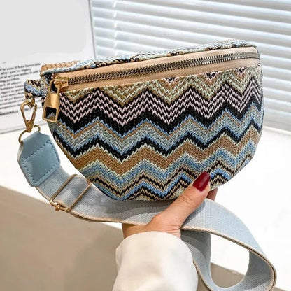 Sac banane femme chic à rayures colorées avec fermeture éclair et bandoulière réglable pour un look tendance