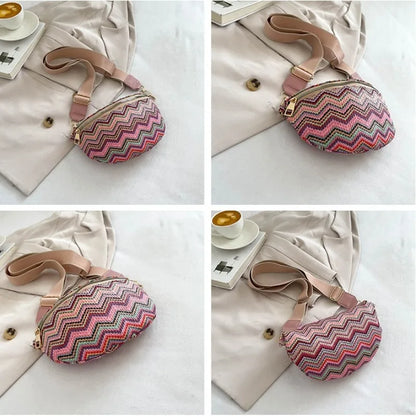 Sac banane femme chic, rayé avec un motif zigzag coloré et une bandoulière pratique, idéal pour un usage quotidien