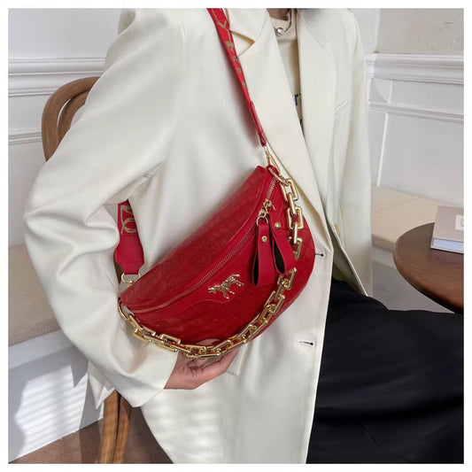 Sac Banane Femme Tendance Rouge avec Chaine OLOEY
