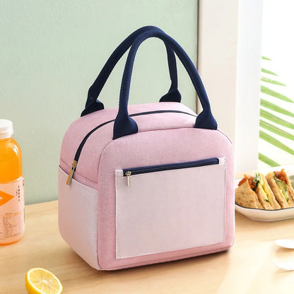 Sac isotherme enfants en rose et navy avec poignées, idéal pour le déjeuner à l'école et les sorties