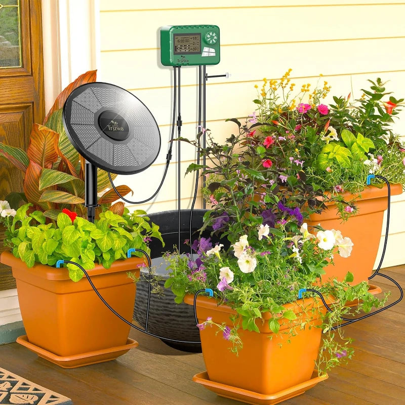 Système d'irrigation automatique jardin Trijzwa avec panneaux solaires pour une gestion d'eau efficace des plantes en pots