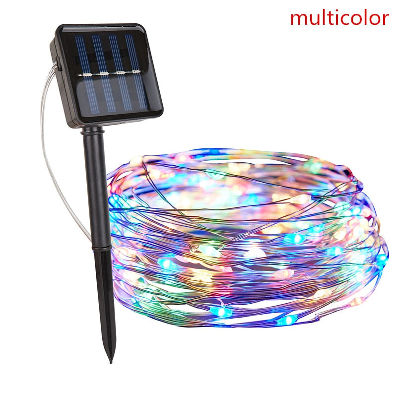 Guirlande solaire exterieur avec lumières multicolores pour éclairage d'ambiance dans le jardin, idéale pour les soirées estivales